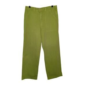 LACAUSA Women Pants, "Arlo" Eco-Friendly Kiwi Green Straight Leg Trousers, Sz M
